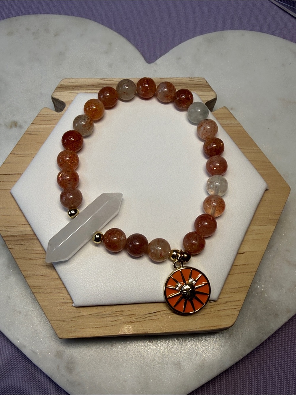Sunstone Leo zodiac Bracelet with White Clear Quartz Point accent